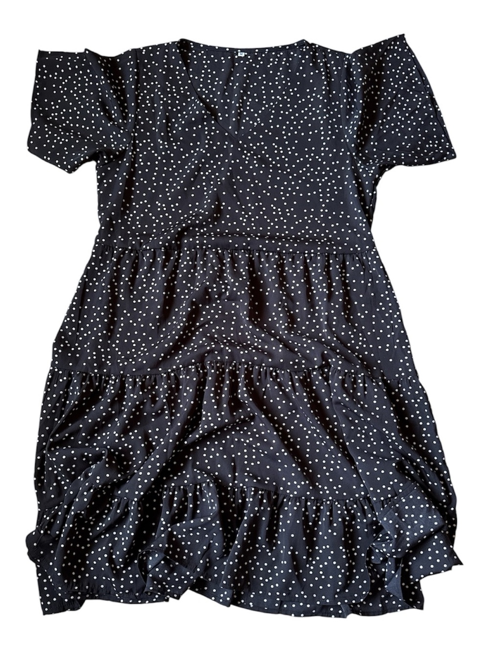 SHEIN Black Polka Dot Tiered Short Sleeve Dress